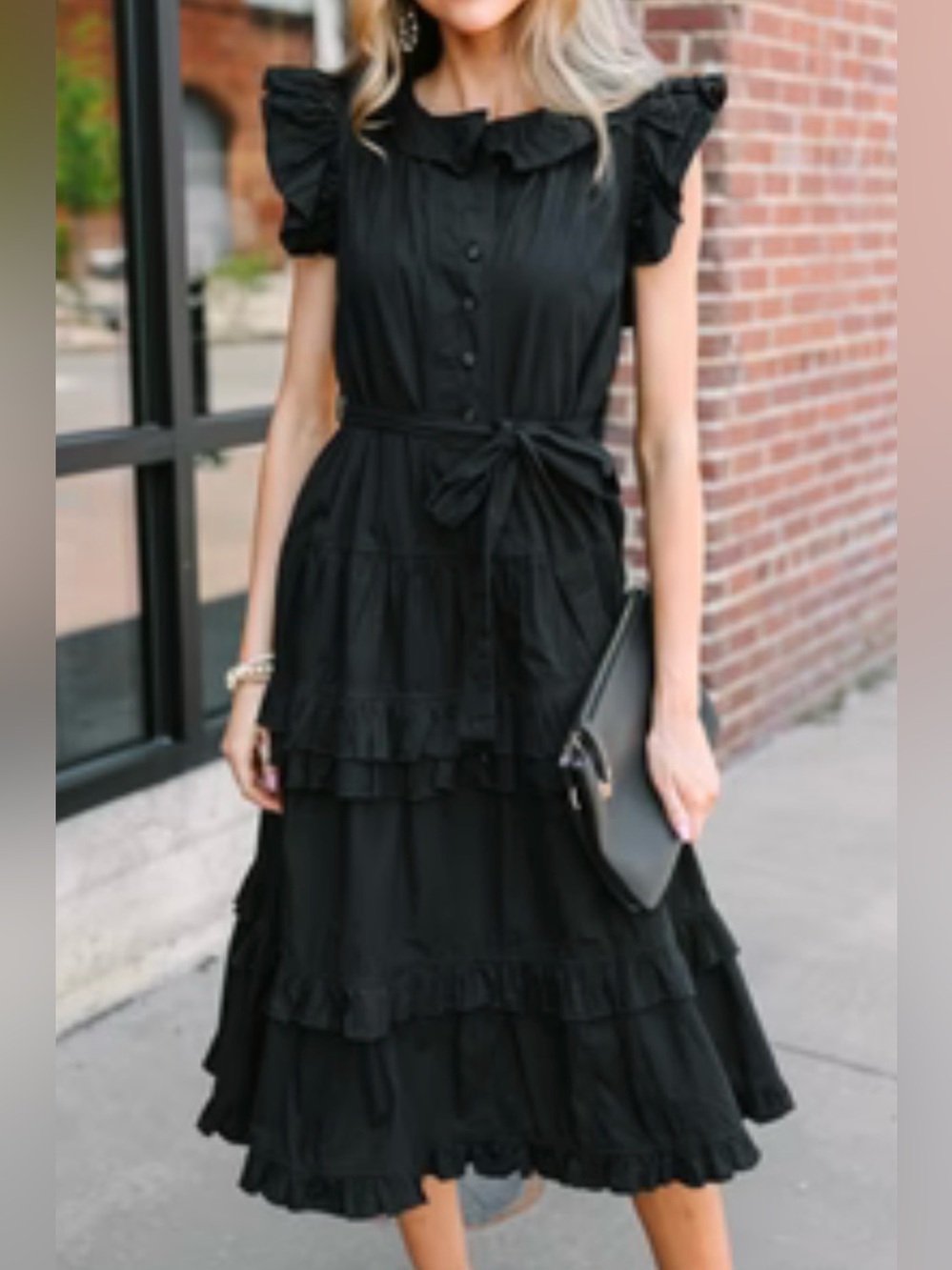NWOT Ulla Johnson Elsie Dress Black Tiered Ruffle Cotton Poplin Midi Dress 6 - Picture 2 of 10